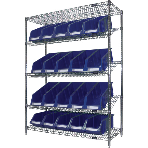 &eacute;tag&egrave;re en treillis m&eacute;tallique &agrave; tablettes inclin&eacute;es avec bacs, Tiers 5, 48" la x 63" h x 18" p Rock Safety Industrial Ltd