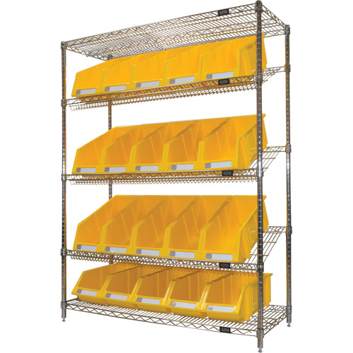 &eacute;tag&egrave;re en treillis m&eacute;tallique &agrave; tablettes inclin&eacute;es avec bacs, Tiers 5, 48" la x 63" h x 18" p Rock Safety Industrial Ltd