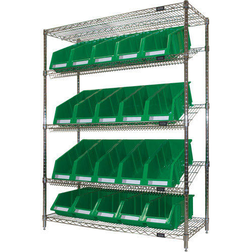 Slanted Wire Shelf with Bins, 5 Tiers, 48" W x 63" H x 18" D Rock Safety Industrial Ltd