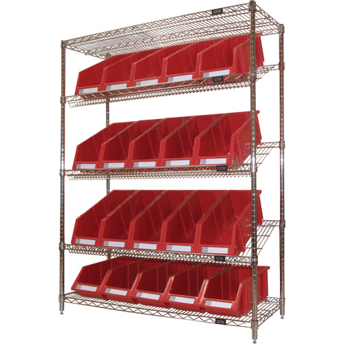 &eacute;tag&egrave;re en treillis m&eacute;tallique &agrave; tablettes inclin&eacute;es avec bacs, Tiers 5, 48" la x 63" h x 18" p Rock Safety Industrial Ltd