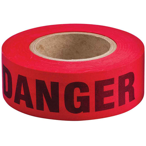 Ruban pour barricade biod&eacute;gradable, Bilingue, 2" la x 135' lo, 3 mils, Noir/rouge Rock Safety Industrial Ltd