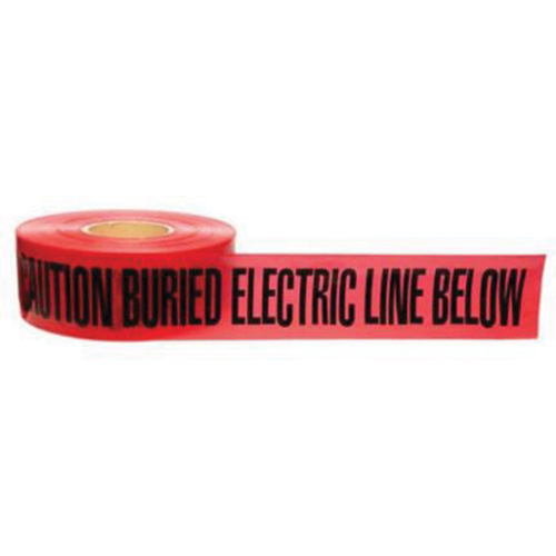 Ruban d'avertissement de danger souterrain Buried Electric Line Identoline, 3" la x 1000' lo, Noir/rouge Rock Safety Industrial Ltd