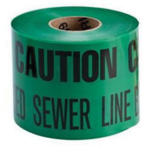 Ruban d'avertissement de danger souterrain Buried Sewer Line Identoline, 6" la x 1000' lo, Noir sur vert Rock Safety Industrial Ltd