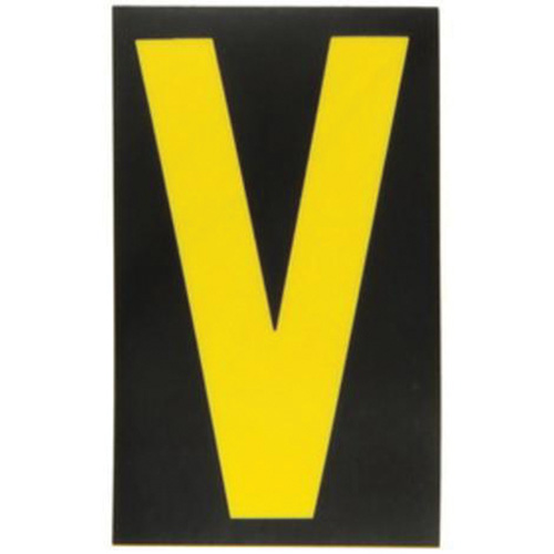 &eacute;tiquettes de lettres & chiffres r&eacute;fl&eacute;chissants individuels, V, 2-1/2" h, Jaune sur noir Rock Safety Industrial Ltd