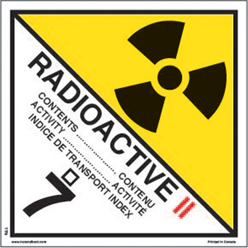 TDG Shipping Labels, Class 7, Radioactive II, Vinyl Rock Safety Industrial Ltd