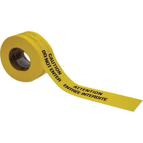 Barricade Tape, Bilingual, 3" W x 1000' L, 3.5 mils, Black on Yellow Rock Safety Industrial Ltd