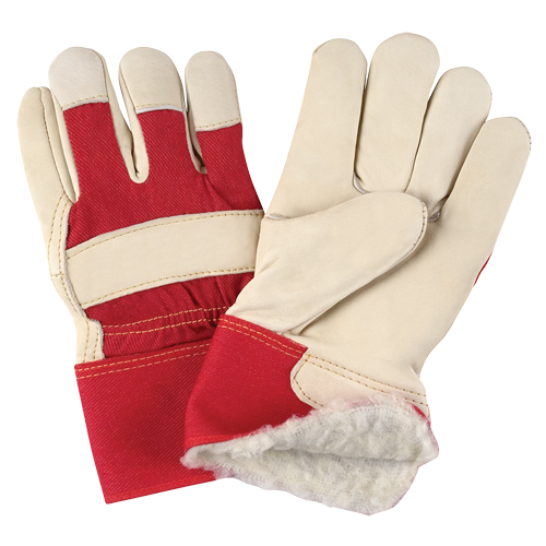 Gants d'ajusteur rouge & blanc doubl&eacute;s pour l'hiver de premi&egrave;re qualit&eacute;, Grand, Paume en Cuir fleur de vache, Doublure en Boa Rock Safety Industrial Ltd