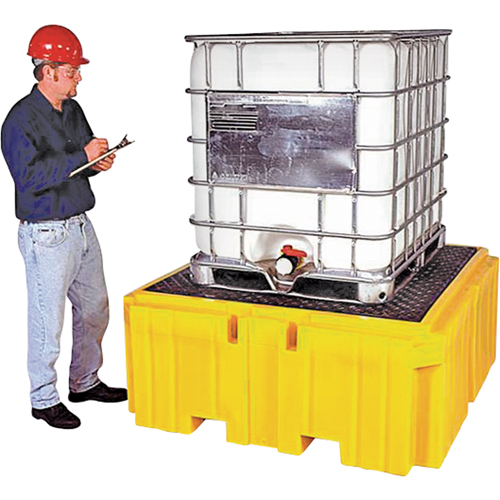 GRV Spill Pallet Plus avec drain, Capacit&eacute; de d&eacute;versement 365 gal. US, 62" x 62" x 28" Rock Safety Industrial Ltd