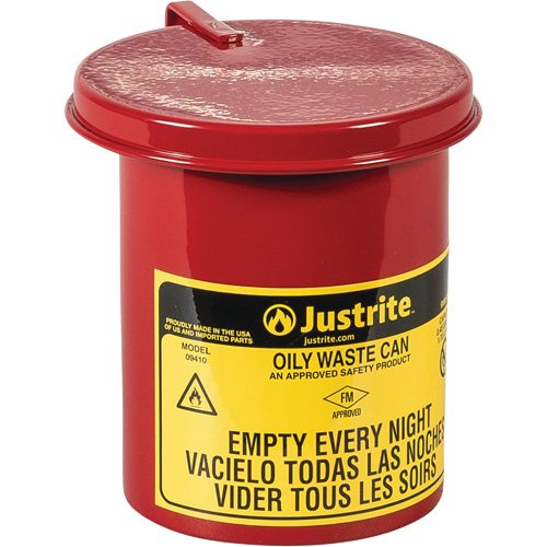 Mini bidons pour d&eacute;chets huileux pour dessus d'&eacute;tabli, Homologu&eacute; FM, 0,45 gal. US, Rouge Rock Safety Industrial Ltd
