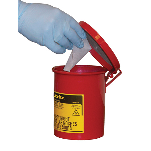 Mini bidons pour d&eacute;chets huileux pour dessus d'&eacute;tabli, Homologu&eacute; FM, 0,45 gal. US, Rouge Rock Safety Industrial Ltd
