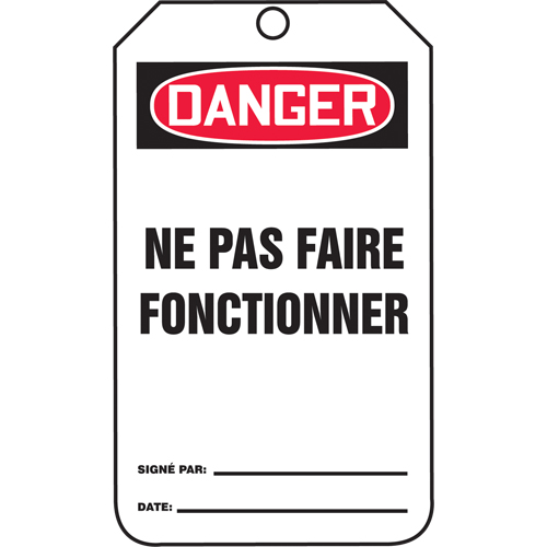 &eacute;tiquettes de s&eacute;curit&eacute; en rouleaux, Papier cartonn&eacute;, 3" la x 6-1/4" h, Français Rock Safety Industrial Ltd