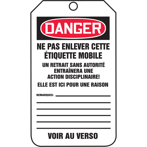 &eacute;tiquettes de s&eacute;curit&eacute; en rouleaux, Papier cartonn&eacute;, 3" la x 6-1/4" h, Français Rock Safety Industrial Ltd