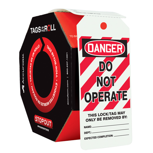 &eacute;tiquettes de s&eacute;curit&eacute; en rouleaux, Papier cartonn&eacute;, 3" la x 6-1/4" h, Anglais Rock Safety Industrial Ltd