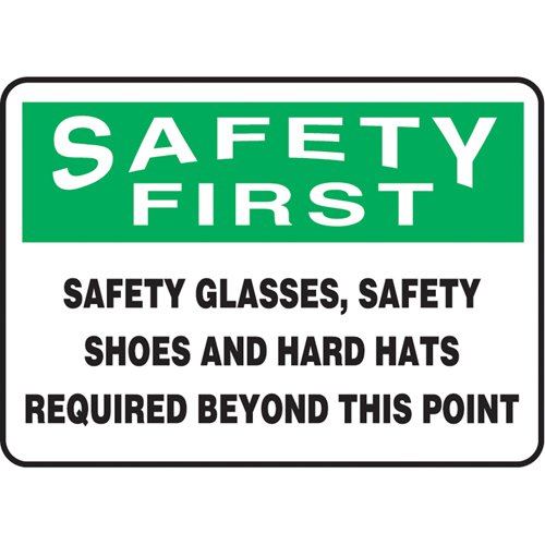 Enseigne  Safety Glasses, Safety Shoes, & Hard Hats Required , 7" x 10", Vinyle, Anglais Rock Safety Industrial Ltd