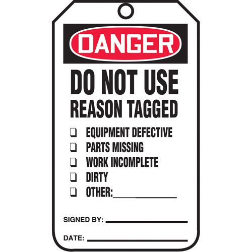 &eacute;tiquettes de s&eacute;curit&eacute;, Papier cartonn&eacute;, 3-1/8" la x 5-7/8" h, Anglais Rock Safety Industrial Ltd