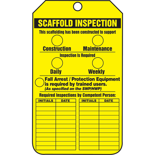 &eacute;tiquettes de s&eacute;curit&eacute; d'inspection et de contr&ocirc;le de l'&eacute;tat de l'&eacute;quipement, Papier cartonn&eacute;, 3-1/8" la x 5-7/8" h, Anglais Rock Safety Industrial Ltd
