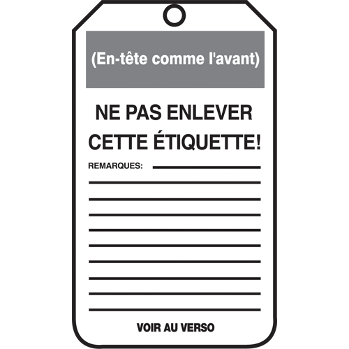 &eacute;tiquettes de verrouillage, Papier cartonn&eacute;, 3-1/8" la x 5-7/8" h, Français Rock Safety Industrial Ltd
