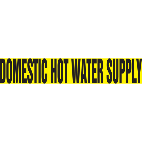 Marqueurs de tuyau "Domestic Hot Water Supply", Autocollant, 2-1/2" h x 12" la, Noir sur jaune Rock Safety Industrial Ltd