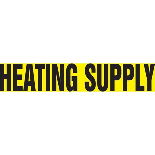 Marqueur de tuyau "Heating Supply", Autocollant, 1" h x 8" la, Noir sur jaune Rock Safety Industrial Ltd