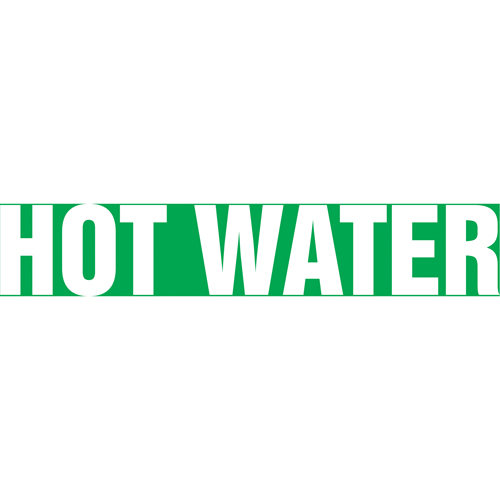 Marqueur de tuyau "Hot Water", Autocollant, 1" h x 8" la, Blanc/vert Rock Safety Industrial Ltd