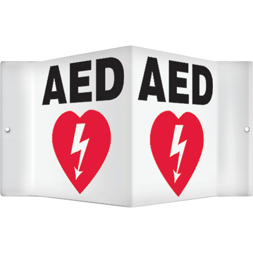 Enseigne Projection  AED , 6" x 8-1/2", Plastique, Anglais avec pictogramme Rock Safety Industrial Ltd