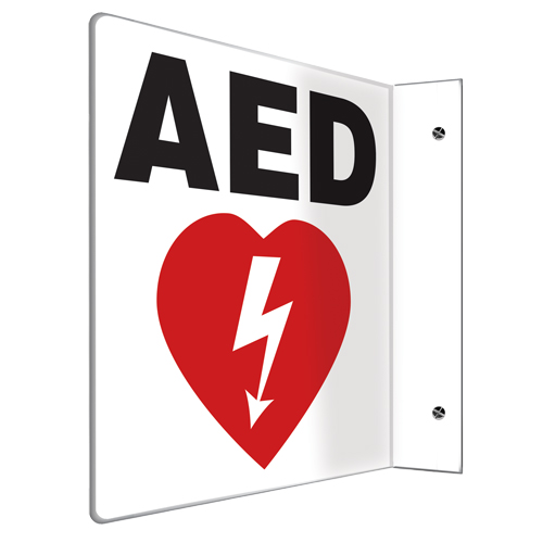Panneau de s&eacute;curit&eacute; phosphorescent  AED  Projection, 8" x 8", Plastique, Anglais avec pictogramme Rock Safety Industrial Ltd