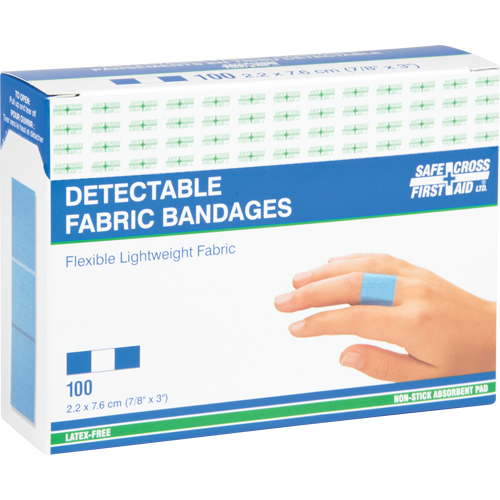 Bandages, Rectangulaire/carr&eacute;e, 3", Tissu d&eacute;tectable, St&eacute;rile Rock Safety Industrial Ltd
