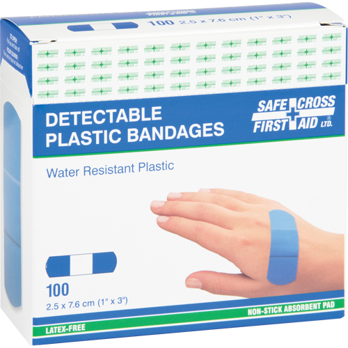 Bandages, Rectangulaire/carr&eacute;e, 3", Plastique d&eacute;tectable, St&eacute;rile Rock Safety Industrial Ltd