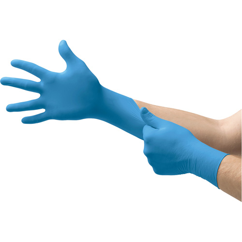 Gants jetables, Petit, Nitrile, 5 mils, Poudr&eacute;s, Bleu Rock Safety Industrial Ltd
