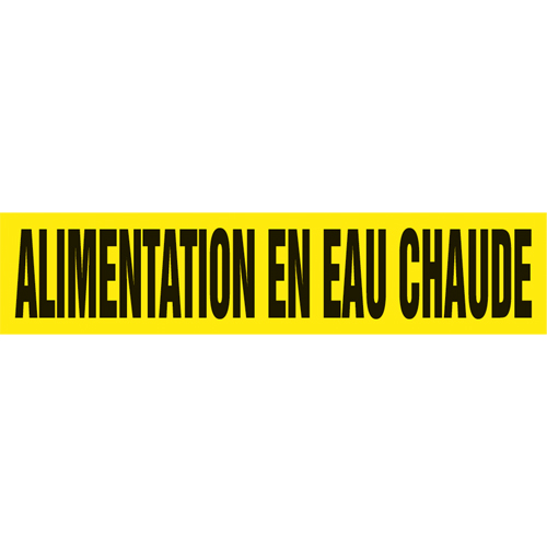 Marqueur de tuyau "Alimentation en Eau Chaude", Autocollant, 4" h x 24" la, Noir sur jaune Rock Safety Industrial Ltd