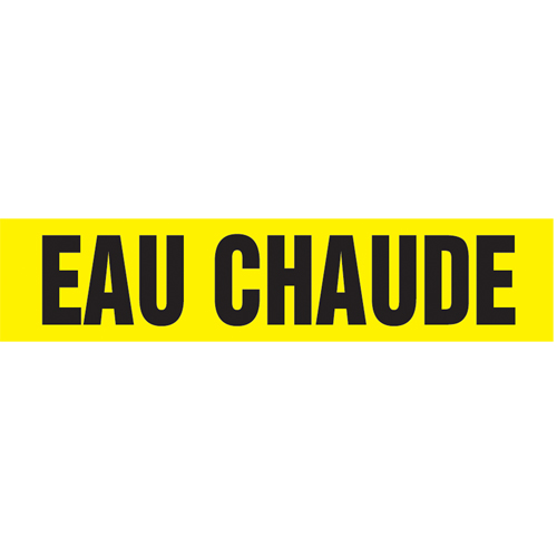 Marqueur de tuyau "Eau Chaude", Autocollant, 1" h x 8" la, Noir sur jaune Rock Safety Industrial Ltd