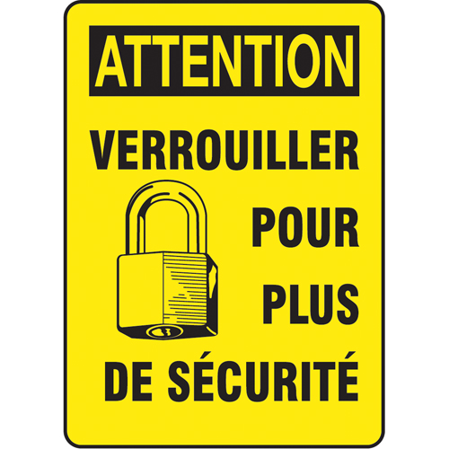 Enseigne  Verrouiller , 10" x 7", Vinyle, Français avec pictogramme Rock Safety Industrial Ltd