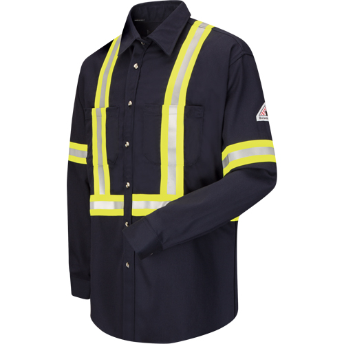 Work Shirt with Reflective Trim, Cotton/Nylon, Small, Navy Blue Rock Safety Industrial Ltd