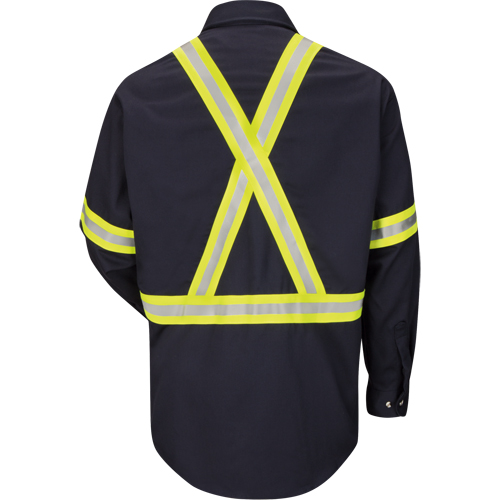 Work Shirt with Reflective Trim, Cotton/Nylon, Small, Navy Blue Rock Safety Industrial Ltd