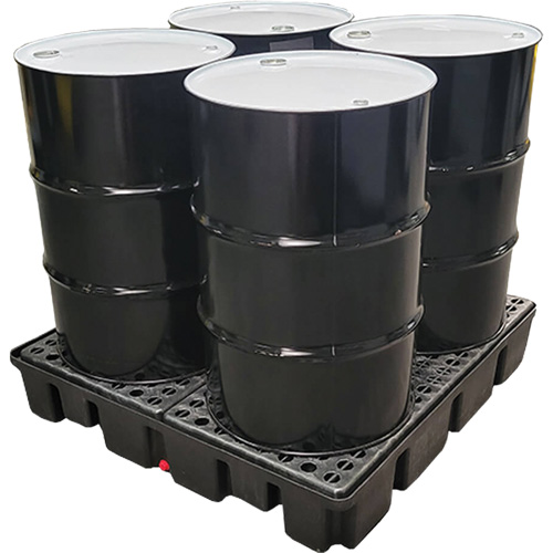 Palette emboîtable avec drain pour contr&ocirc;le des d&eacute;versements, Capacit&eacute; de d&eacute;versement 66 gal. US, 49" x 49" x 10,5" Rock Safety Industrial Ltd