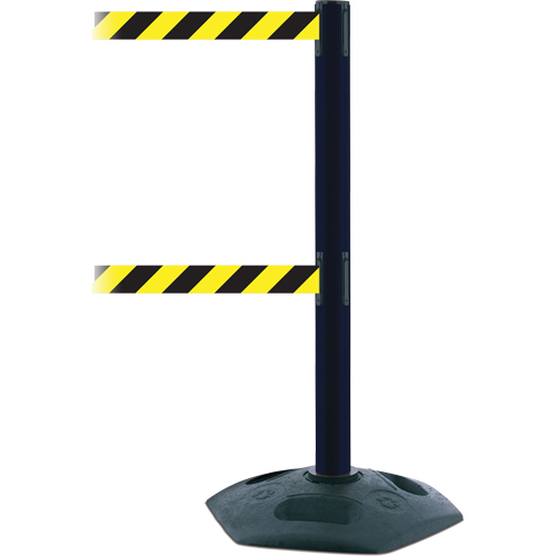Dual Line Heavy Duty Post, Plastic, 38" H, Black/Yellow Tape, 7.5' Tape Length Rock Safety Industrial Ltd