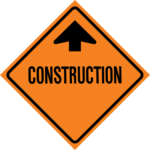 Enseigne enroulable de circulation contruction devant, 36" x 36", Vinyle, Bilingue avec pictogramme Rock Safety Industrial Ltd