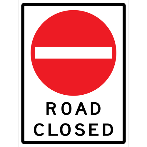 Enseigne enroulable de circulation  Road Closed , 36" x 48", Vinyle, Anglais avec pictogramme Rock Safety Industrial Ltd