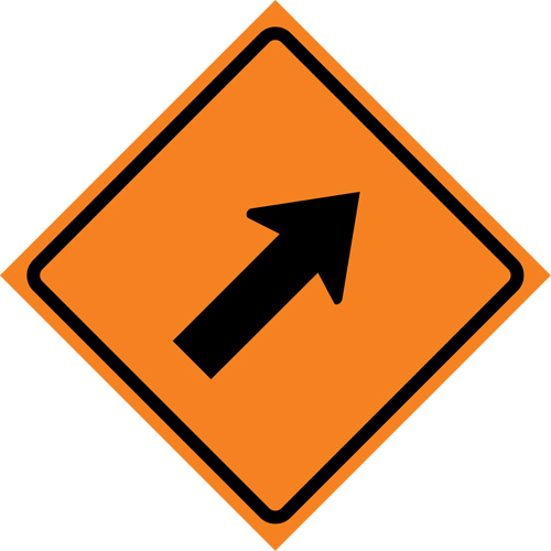 Enseigne enroulable de circulation fl&egrave;che oblique vers la droite, 36" x 36", Vinyle, Pictogramme Rock Safety Industrial Ltd