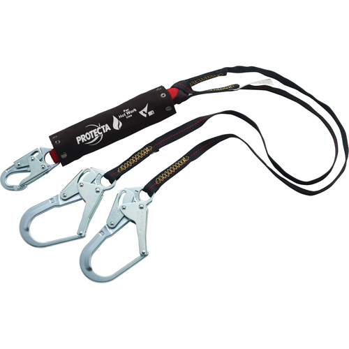 Pro Pack Hot Work Shock-Absorbing Lanyard, 4', Rebar Hook Center, Snap Hook Leg Ends, Kevlar&reg; Rock Safety Industrial Ltd