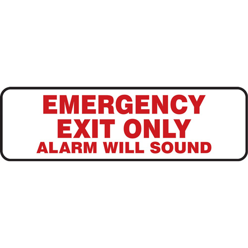 Enseigne  Emergency Exit Only , 3" x 10", Vinyle, Anglais Rock Safety Industrial Ltd