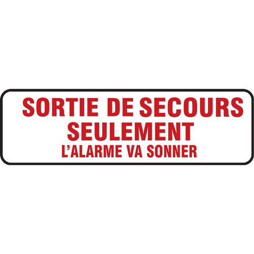 Enseigne  Emergency Exit Only , 3" x 10", Vinyle, Anglais Rock Safety Industrial Ltd