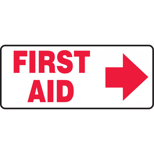 Enseigne  First Aid , 7" x 17", Plastique, Anglais avec pictogramme Rock Safety Industrial Ltd