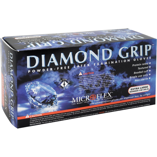 Gants d'examen Diamond Grip, 2T-Grand, Latex, 8 mils, Sans poudre, Jaune, Classe 2 Rock Safety Industrial Ltd