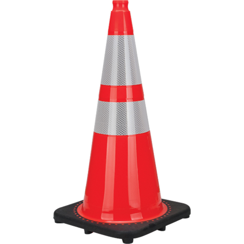 C&ocirc;ne de signalisation de premi&egrave;re qualit&eacute;, 28", Orange, Bande(s) r&eacute;fl&eacute;chissante(s) 4" & 6" Rock Safety Industrial Ltd