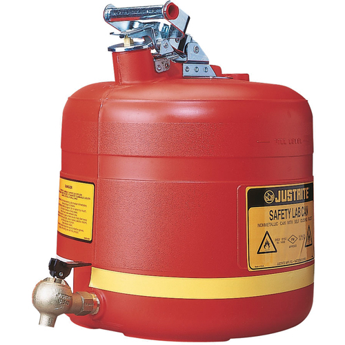 Bidon avec robinet s&eacute;curitaires pour laboratoires, Type I, Acier, 5 gal. US, Rouge, Homologu&eacute; FM Rock Safety Industrial Ltd