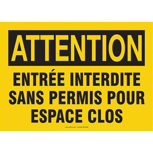 Enseigne  Espace Clos , 7" x 10", Aluminium, Français Rock Safety Industrial Ltd