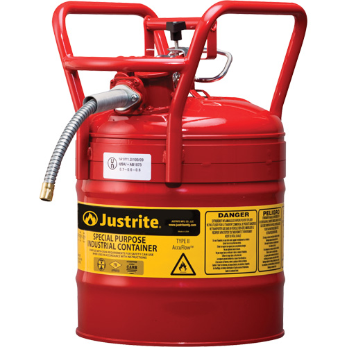 Bidons s&eacute;curitaires D.O.T. de AccuFlow, Type II, Acier, 5 gal. US, Rouge, Homologu&eacute; FM Rock Safety Industrial Ltd