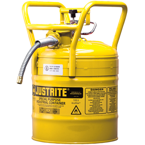 Bidons s&eacute;curitaires D.O.T. de AccuFlow, Type II, Acier, 5 gal. US, Jaune, Homologu&eacute; FM Rock Safety Industrial Ltd