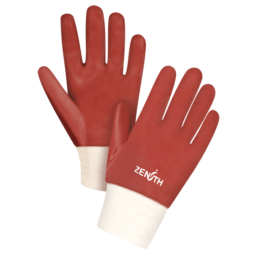 Red Smooth-Finish Chemical-Resistant Gloves, Size Large/9, 10" L, PVC, Interlock Inner Lining, 47-mil Rock Safety Industrial Ltd